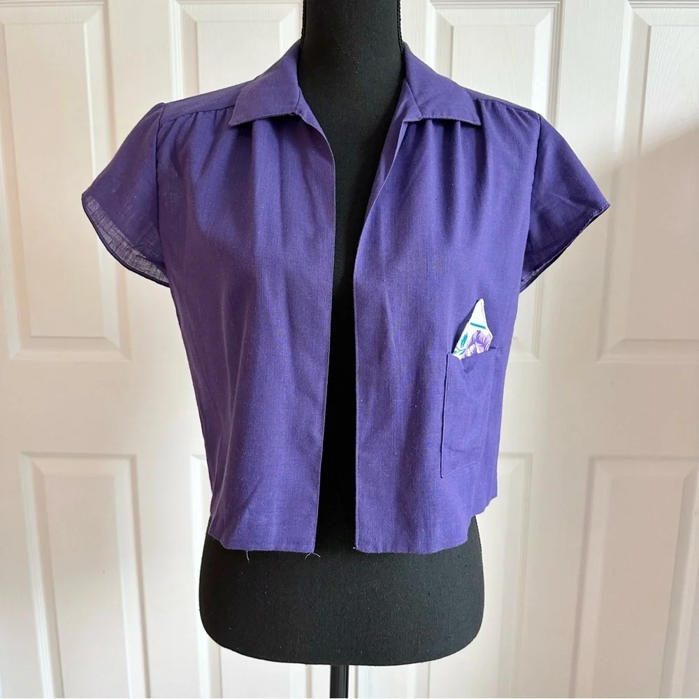 Vintage 1970’s Grape Purple Collared Bolero Style Jacket Coverlet Top - Picture 1 of 4